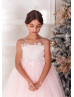 Ivory And Blush Pink 3D Lace Tulle Flower Girl Dress Ivory And Blush Pink 3D Lace Tulle Flower Girl Dress